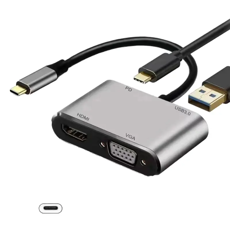 USB3.0 סוג C ל-HDTV4K HD כבל ממיר וידאו PVC מגן רדיד ארבעה באחד עם אפליקציית טלוויזיה VGA HD