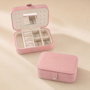 Zebopak Pink Velvet Portable Jewelry Organizer <b>Box</b> with <b>Mirror</b> Ring Earring Necklace Storage Travel Case Wholesale - Product Image 1