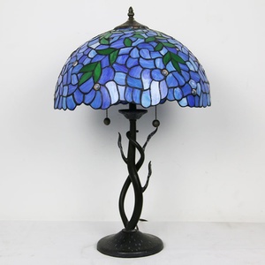 LongHuiJing 12Inch Stained Glass Lamp Antique Table Lamps tiffany Wisteria Lampshade Desk <b>Lights</b> with Metal Base - Product Image 4