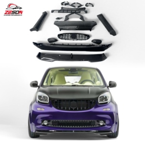 Kit Carrozzeria in Vera Fibra di Carbonio Stile MS per Smart <span class=keywords><strong>Fortwo</strong></span> C453, Spoiler Anteriore, Diffusore Posteriore, Minigonne Laterali, Cofano in Fibra di Carbonio Secca - Product Image 1