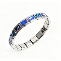 Bracelet à breloques italien bleu foncé, style holographique vintage, impression photo, perles en acier inoxydable pour bracelet à breloques italien DIY