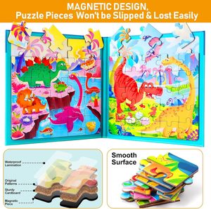 Puzzles magnétiques pour enfants de 3 à 5 ans, lot de deux livres, puzzles magnétiques d'animaux <span class=keywords><strong>dinosaures</strong></span>, jeux de voyage - Product Image 2