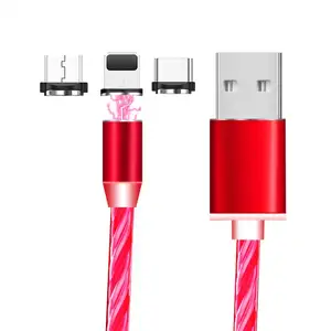 자기 충전 케이블 3 in 1 LED 발광 자기 고속 충전기 USB 케이블 직접 제조업체