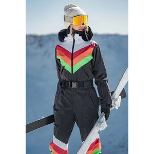 Combinaison de ski personnalisée pour femme, une pièce, imperméable 15K, respirante 10K, isolée, imprimé numérique color block - Product Image 3