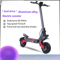 Batterie au lithium 48V 28Ah Moteur double sans balais 6000W Acier au carbone 75 km/h Pliable Étanche Scooter électrique à disque pour adultes 150 kg