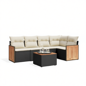 Ensemble de canapés de jardin en rotin noir réglable avec coussins, mobilier d'extérieur au design moderne pour usage extérieur - Product Image 1