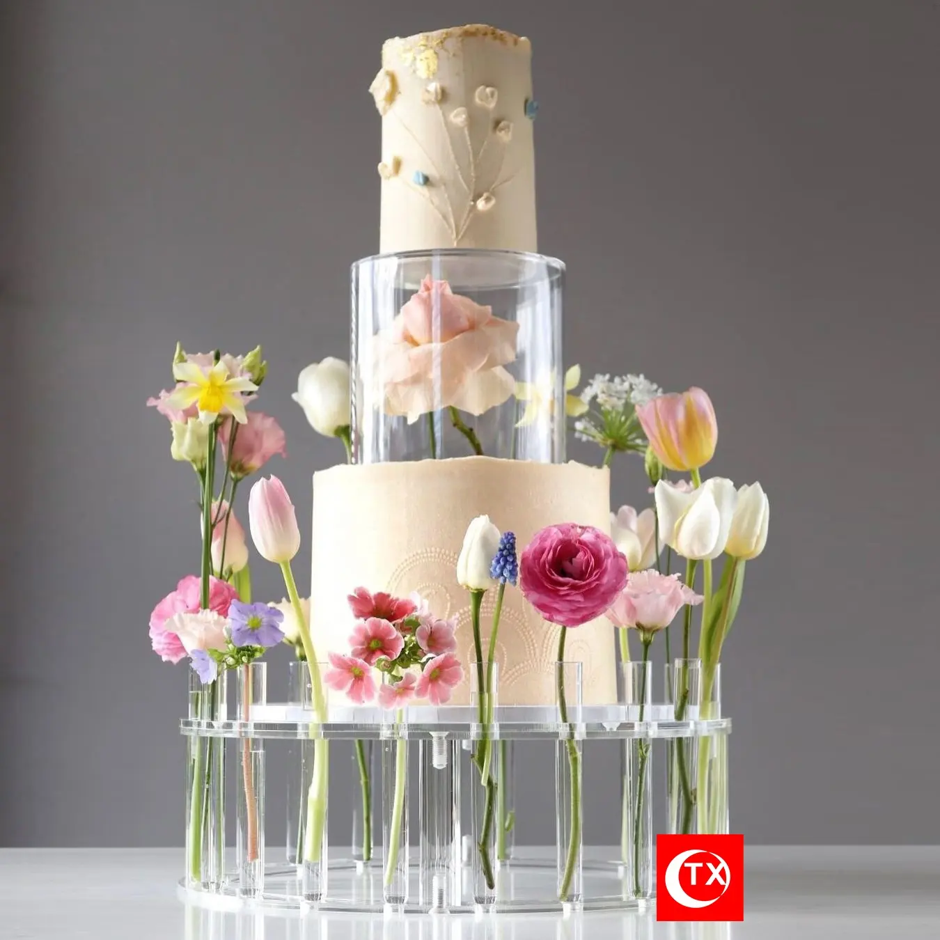 TX masa düğün Centerpieces çiçek düzenlemeleri akrilik çiçek kek taç kek standı düğün doğum günü partisi dekor için