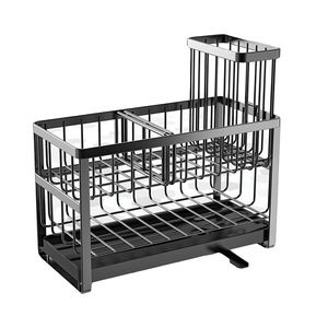 Two Layer Sink Storage <b>Rack</b> Black Multi Function <b>Kitchen</b> Organizer For Dish Soap Sponge Brush Holder - Product Image 5