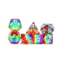 Dés polyédriques en plastique pour D&D et RPG, dés en résine transparente arc-en-ciel avec encre blanche, 5 couleurs