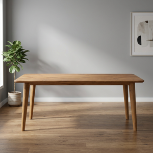 Table à manger rectangulaire en teck massif, design scandinave moderne, bord arrondi, pieds effilés, capacité de 6 personnes, hôtel - Product Image 3