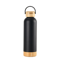Botol Minum Wevi 500 ml Travel Flask Dinding Ganda Stainless Steel 20 oz Termos dengan Alas Bambu untuk Olahraga dan Berkemah