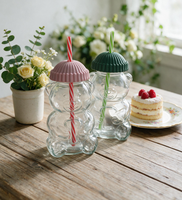 Mignonne tasse à boire en verre en forme d'ours, bouteille en verre avec couvercle et paille, pour café, maison et cadeaux