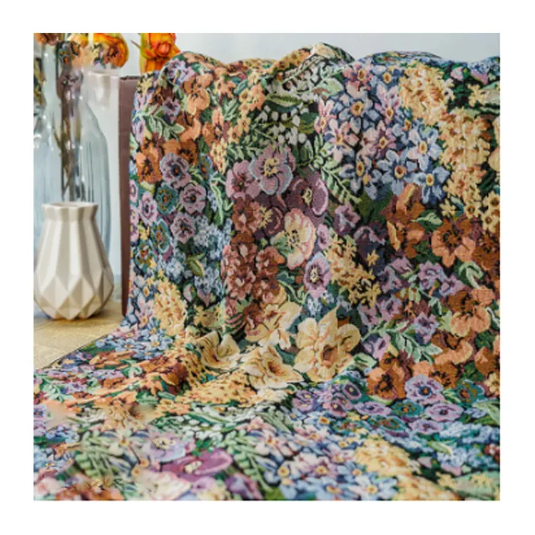 工場アウトレットデザイン古典的な花糸染めポリエステル綿ジャカード生地衣類用