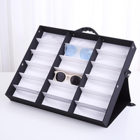 Boîte de présentation pour 18 paires de lunettes de soleil noires, conteneur de rangement pour lunettes avec couvercle anti-poussière, étui organisateur, présentoir de rangement pour lunettes