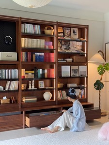 Libreria Modulare Moderna in Legno di Noce, Grande Mobile Contenitore da Parete per Soggiorno, Scaffale Espositivo con Cassetti, Design Personalizzabile - Product Image 3