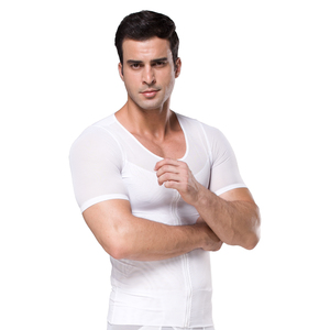Camisa de compresión para hombre, <span class=keywords><strong>camiseta</strong></span> moldeadora de Cuerpo Adelgazante con cremallera, ropa interior de entrenamiento de <span class=keywords><strong>Abdomen</strong></span> Abs, 180G, venta al por mayor - Product Image 2