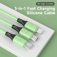 Cable de Carga USB 3 en 1 OEM de 1.15m, Cable de Carga Rápida de Silicona Líquida de 2.4A para iPhone, Samsung, Xiaomi, Teléfonos Móviles Android