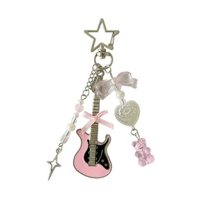 Pendentif de sac en forme de <span class=keywords><strong>violon</strong></span> rose fait main avec perles, accessoire simple et mignon, pendentif de sac en forme d'ours rose, porte-clés - Product Image 5