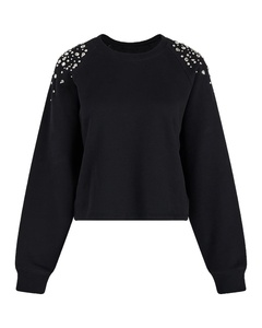 <span class=keywords><strong>Sweat</strong></span>-shirt à épaules ornées de strass noirs pour <span class=keywords><strong>femme</strong></span>, décontracté, ample, col rond, en molleton de coton, à manches longues - Product Image 2