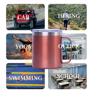 Custom Logo 12oz 14oz Powder Coated Insulated Stainless Steel Coffee Mugs Handle <b>Double</b> <b>Wall</b> Vacuum Tumbler Cup With Lid - Product Image 3