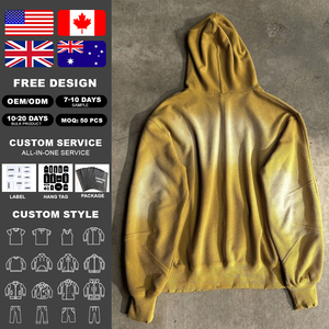 Sweat à capuche zippé pour homme, coupe oversize, style streetwear, avec logo personnalisé, en tricot gaufré thermique, délavé soleil et à l'acide, effet vieilli - Product Image 2