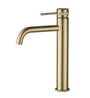 Robinet de lavabo haut de gamme en acier inoxydable 304 doré brossé avec poignée texturée, mitigeur monocommande pour salle de bain moderne