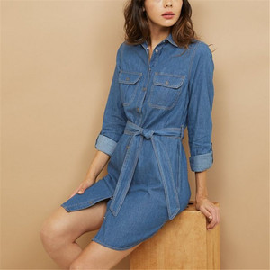 Col Décolleté Bleu Cravate Taille Léger Denim Chemise <span class=keywords><strong>Robe</strong></span> - Product Image 6