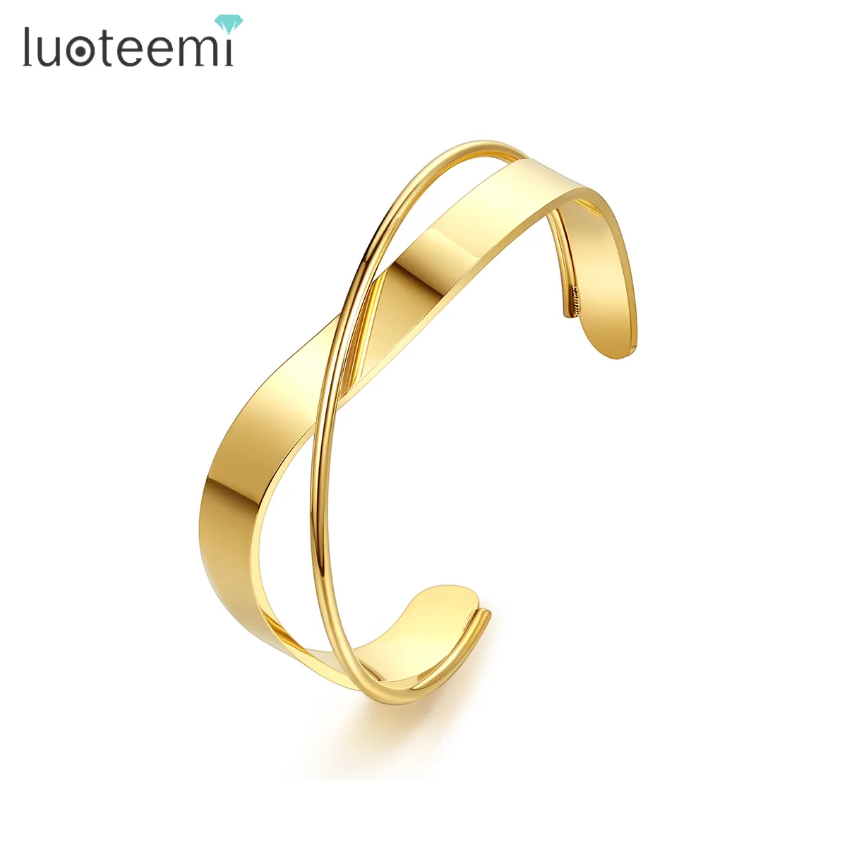 SP-LAM Gold Plated Wide Cuff Bracelet Female Fashion Designer Stainless Steel Bangle Jewelry Woman