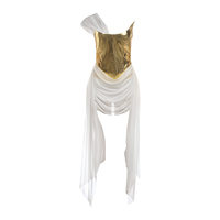 Robe de mode féminine printemps été européenne et américaine avec empiècements en maille dorée brillante, rubans élégants et design sexy