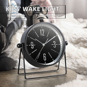 Réveil numérique électronique silencieux pour enfants avec lumière de réveil, simulation d'aube, veilleuse LED à 7 couleurs changeantes, design moderne en métal - Product Image 2