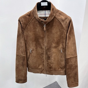 <b>Men's</b> Loro Brown <b>Suede</b> Leather <b>Jacket</b> Piana Turn-down Collar Zipper Closure Piana Casual Autumn Style Regular Fit - Product Image 4