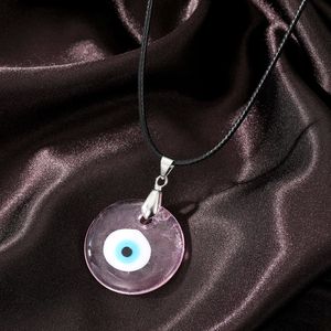 Collana Economica con Occhio Turco Rosa, Ciondolo in Vetro da 3cm, Cordino in Pelle, Gioiello Portafortuna alla Moda per Donne e Ragazze - Product Image 2
