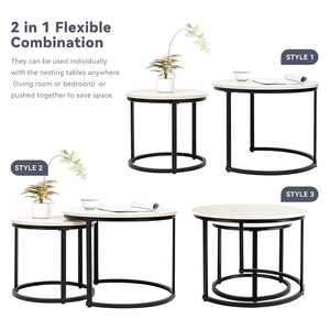 Set di 2 tavolini da caffè di nidificazione rotondi per piccoli spazi cerchio Accent tavoli per soggiorno balcone ufficio-risparmio di spazio durevole - Product Image 3
