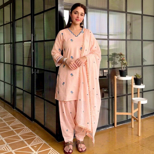 <b>Pink</b> Embroidered Women Salwar Kameez Set Long Coat Pathani <b>Outfit</b> for Party Wedding - Product Image 1