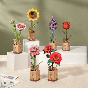 <span class=keywords><strong>Robotime</strong></span> US Warehouse Flor de madera artesanía flor montar Juguetes TW042 rosa roja modelo decoración de escritorio DIY rompecabezas <span class=keywords><strong>3D</strong></span> - Product Image 3