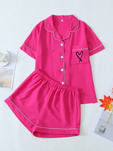 夏季短衬衫和裤子睡衣套装纯色可爱女童外套两件套 - Product Image 2