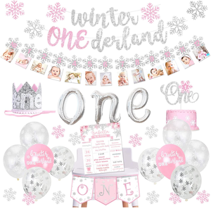 Winter Onederland Highchair Banner Kit | Snowflake First Birthday Decor For Baby Girls - View #10