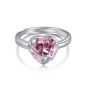 Dylam 925 Sterling Sliver Adjustable Vintage Cute Pink Heart Shaped Cubic Zirconia <b>Rings</b> <b>Iced</b> Out <b>Ring</b> Heart Charm for Girls - Product Image 1