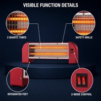 Chauffage électrique compact QH-90E à 2 lampes 1200W pour intérieur, chauffage radiant à économie d'énergie avec design mural portable