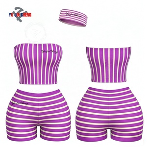 Conjunto <span class=keywords><strong>de</strong></span> 2 piezas personalizado: Top <span class=keywords><strong>de</strong></span> tubo y shorts con diadema a juego, ropa <span class=keywords><strong>de</strong></span> descanso <span class=keywords><strong>de</strong></span> algodón <span class=keywords><strong>para</strong></span> verano, trajes <span class=keywords><strong>de</strong></span> dos piezas <span class=keywords><strong>para</strong></span> mujer, camisa a rayas <span class=keywords><strong>para</strong></span> mujer - Product Image 2
