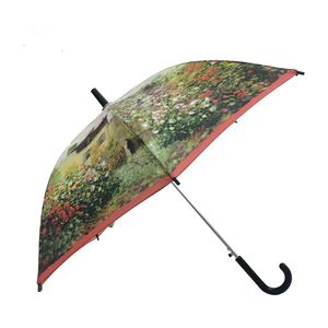Parapluie Droit 21 Pouces en Polyester à Motif Floral avec Bouton d'Ouverture Automatique, Baleines en Fibre de Verre, Style Professionnel Élégant – Offre Spéciale - Product Image 1