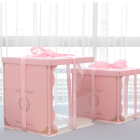 Boîte à gâteau carrée en plastique PET transparente et personnalisée de 10 pouces, épaisseur 0,5 mm, avec fenêtre, trois-en-un, exquise