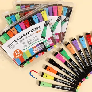 Black Plastic Holder Magnetic Whiteboard Marker Pen With Felt Eraser And Magnets