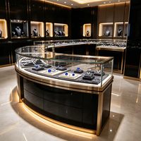 Comptoir de présentation de bijoux sur mesure, vitrine en verre avec éclairage LED, mobilier de magasin de détail incurvé
