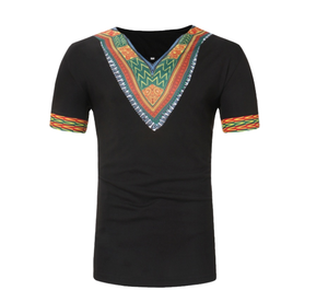 <b>Men's</b> African <b>Dashiki</b> T Shirt V Neck Short Sleeve Printed Tee Casual Ethnic Wear - Product Image 1