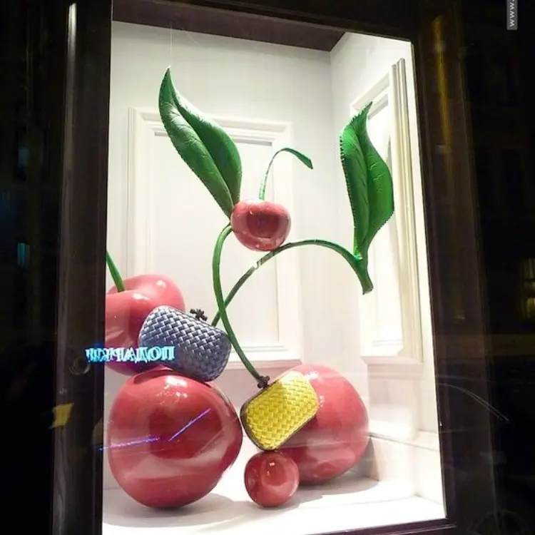 Moda gigante in fibra di vetro rosso ciliegia scultura artificiale ciliegia frutta decorazione statua per la vetrina del negozio