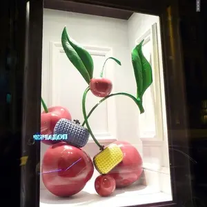Escultura de cereja vermelha gigante em fibra de vidro, estátua artificial de frutas cereja, decoração para vitrine de loja, moda da moda
