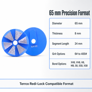 Disque abrasif diamanté <span class=keywords><strong>PG</strong></span> 65 mm Terrco Redi Lock, 6 segments, pour meuleuse à béton et terrazzo, 30 # Grains de 120, liant métallique - Product Image 3