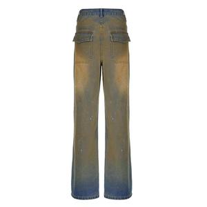 <span class=keywords><strong>Jeans</strong></span> décontracté<span class=keywords><strong>s</strong></span> pour femmes, taille haute, délavé<span class=keywords><strong>s</strong></span>, vintage, dégradé, trous, éclaboussures d'encre, jambe droite, tendance - Product Image 4