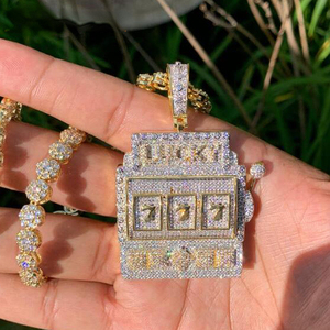 आइस्ड आउट Bling दो टोन मढ़वाया पुरुषों लड़का हिप हॉप फैशन गहने 5A घन Zirconia जेड भाग्यशाली संख्या लटकन हार - Product Image 1